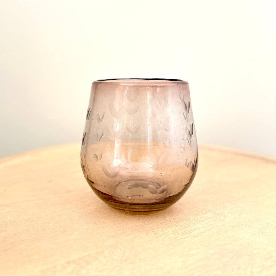 Amethyst Etched Hearts Chunky Glass Cup
