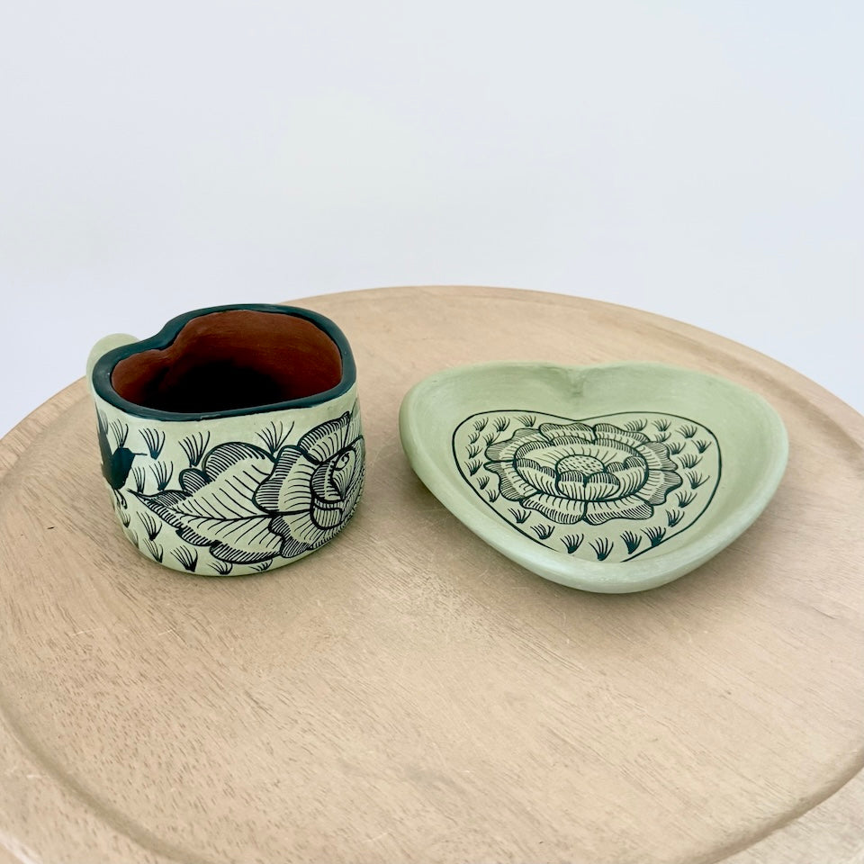 Light Green Heart Cup and Plate Set
