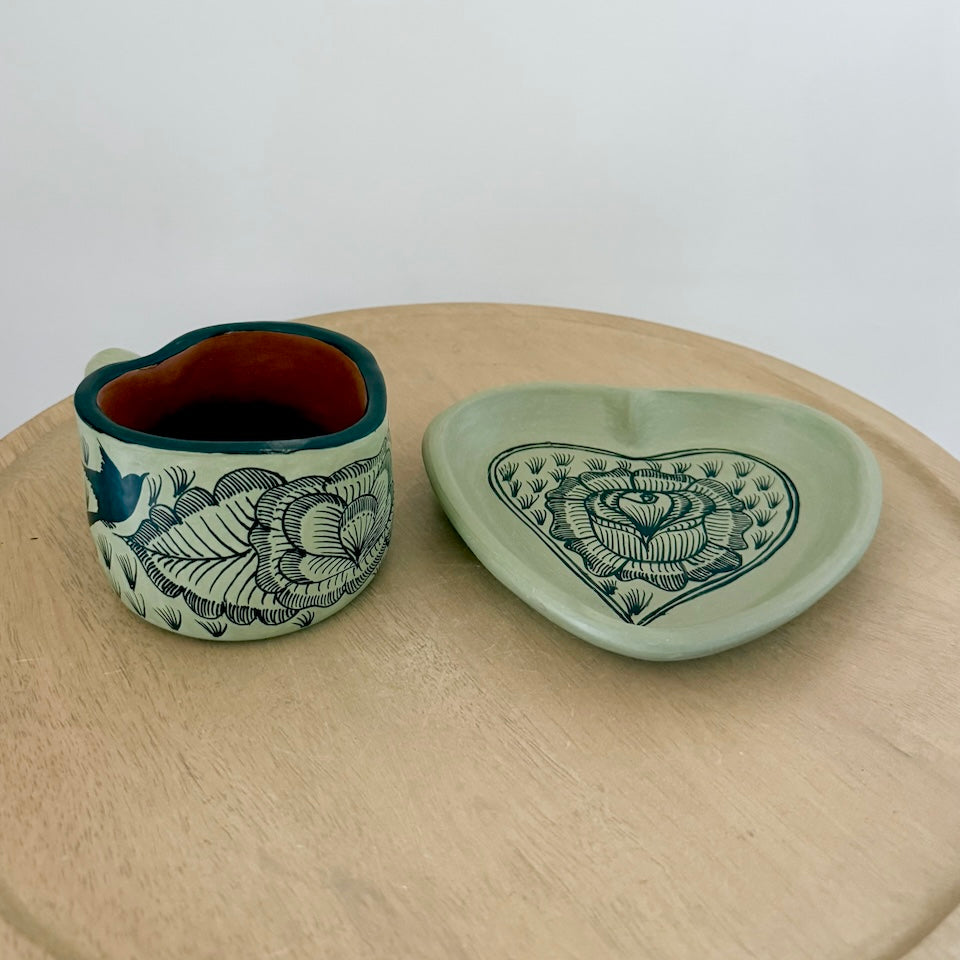 Light Green Heart Cup and Plate Set