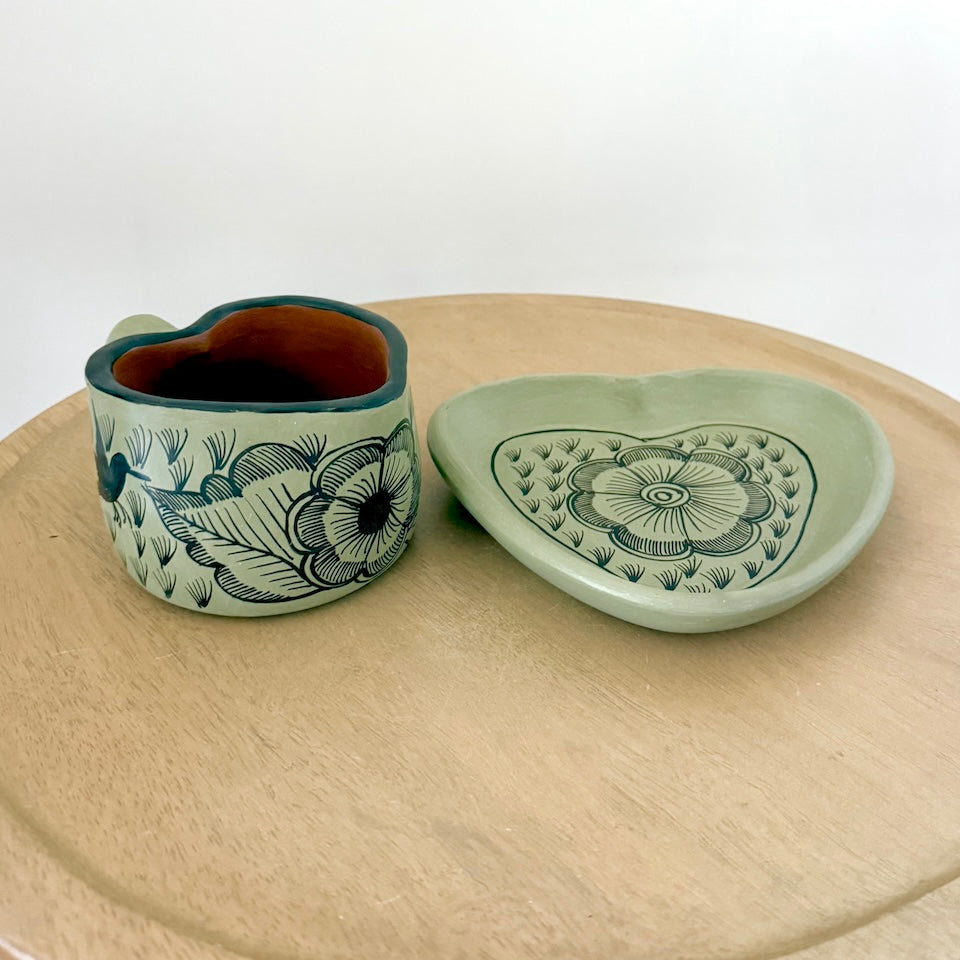 Light Green Heart Cup and Plate Set