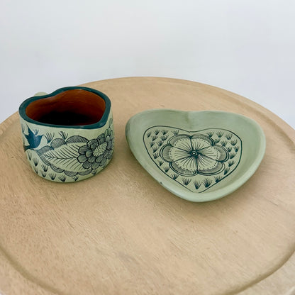 Light Green Heart Cup and Plate Set