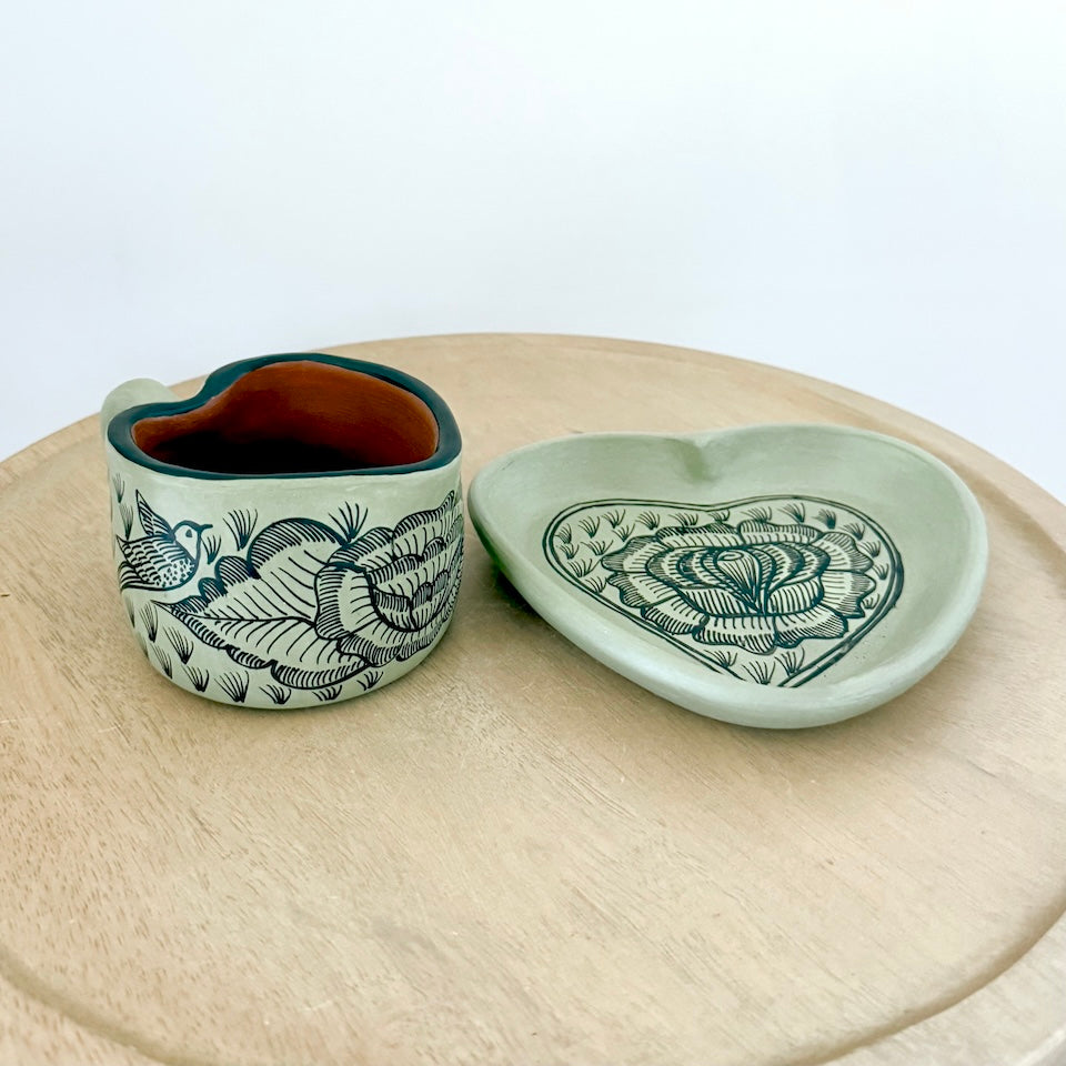 Light Green Heart Cup and Plate Set