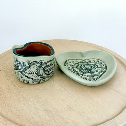 Light Green Heart Cup and Plate Set