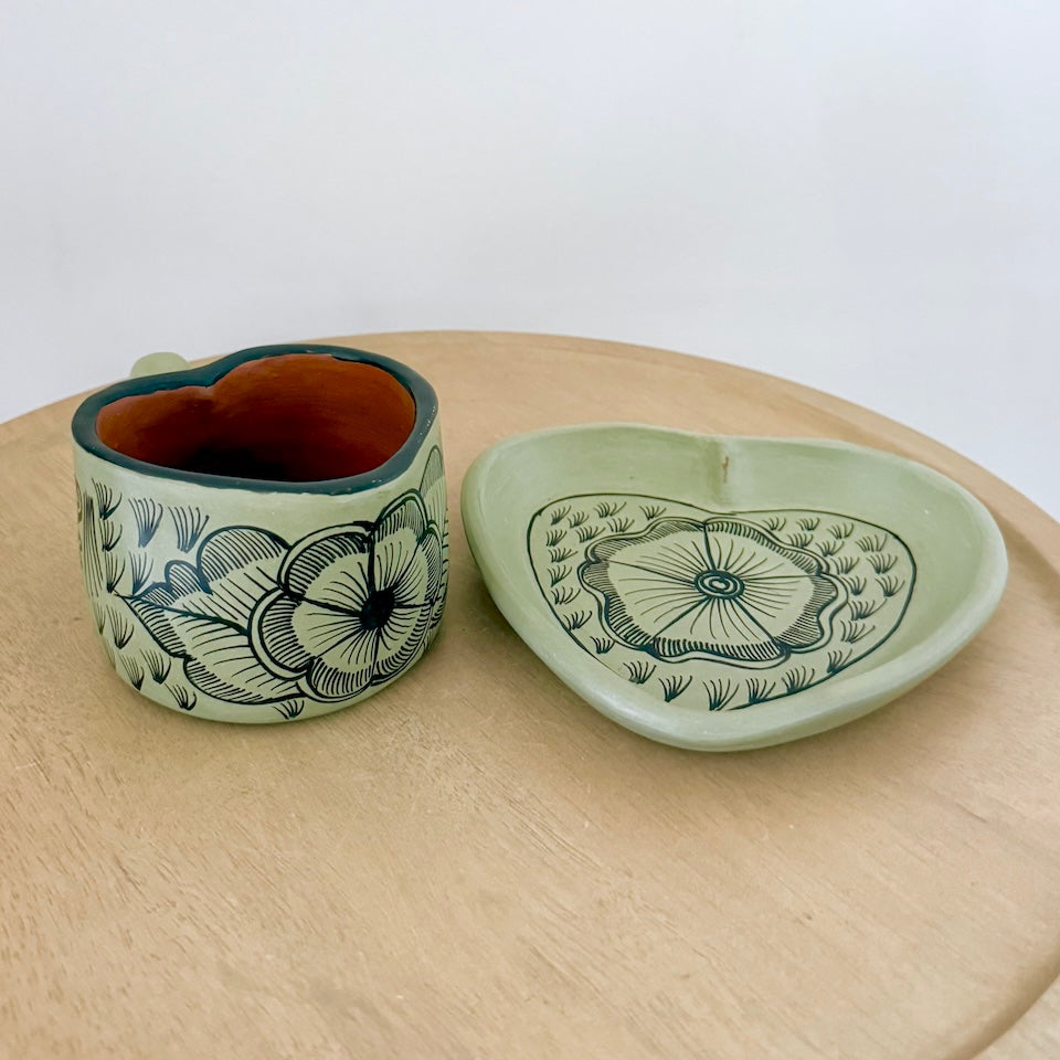 Light Green Heart Cup and Plate Set