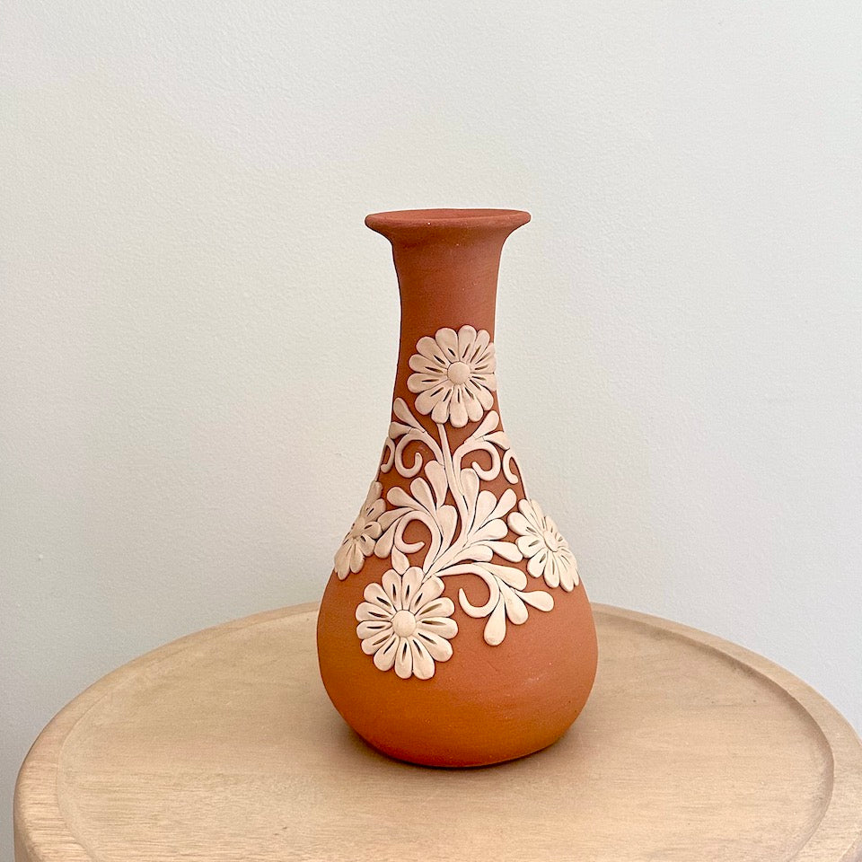 Long Atzompa Embroidered Clay Vase