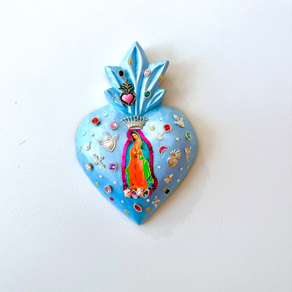 Light Purple Virgencita Milagro Heart with Charms