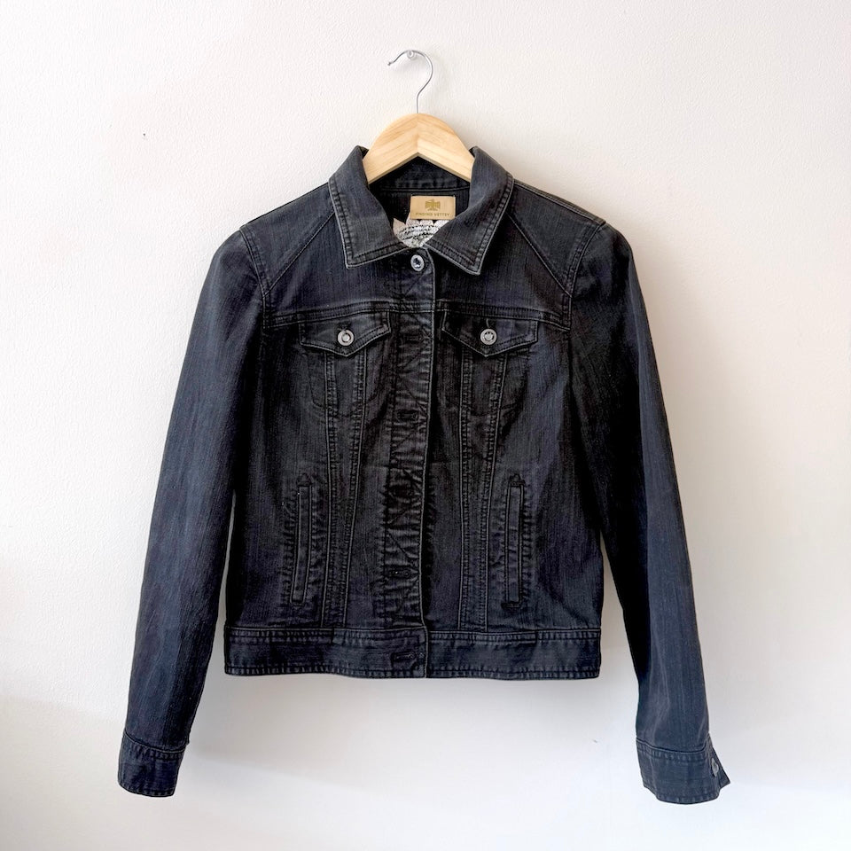 Small Black Denim Corazon Sagrado Embroidered Jacket