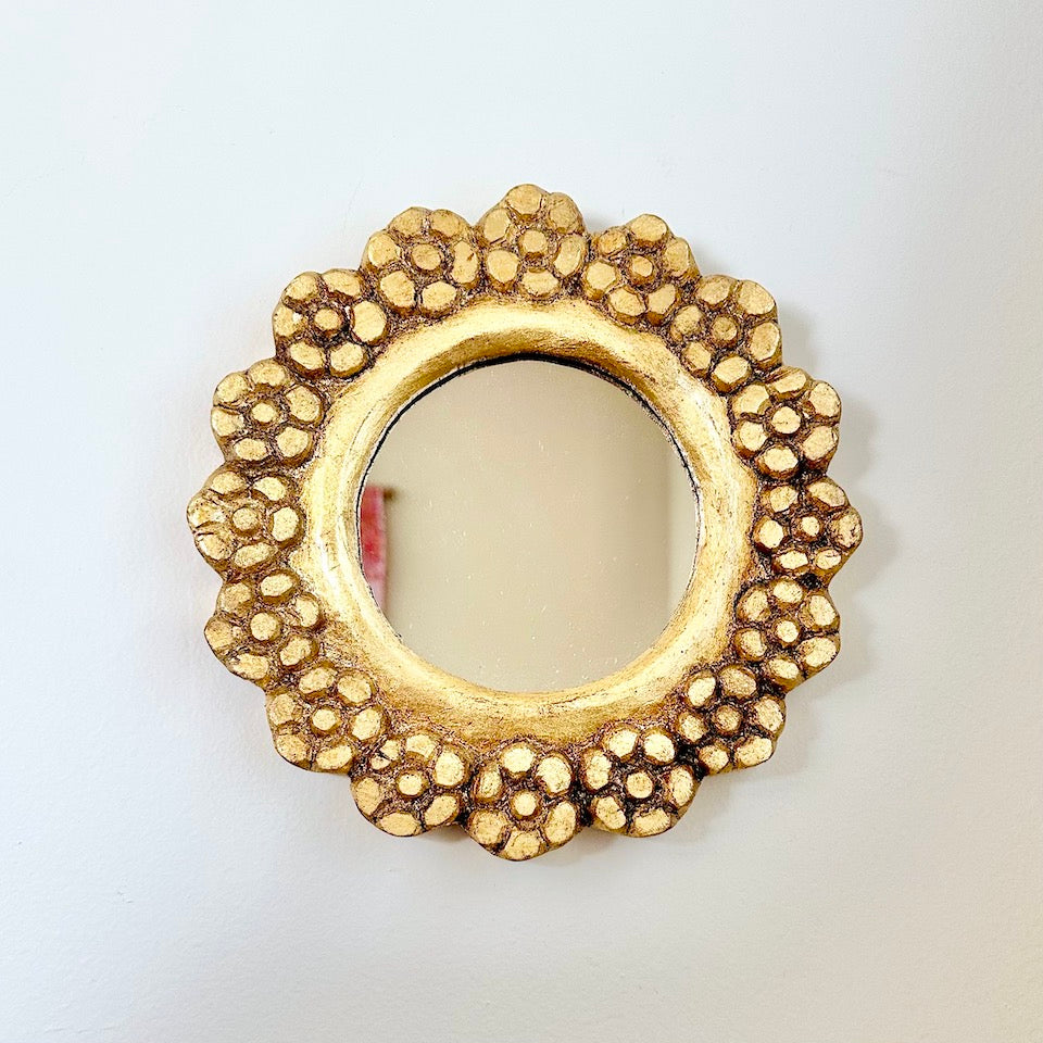 Round Gold Floral Mirror
