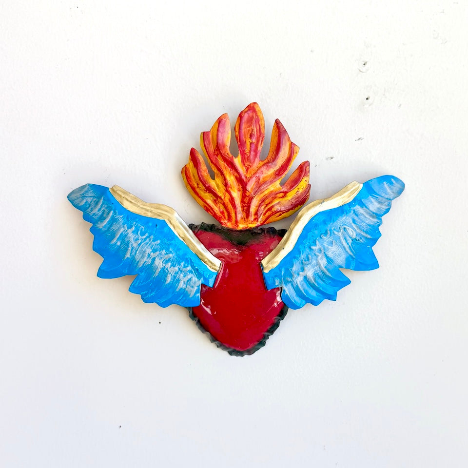 Red Tin Hearts With Wings