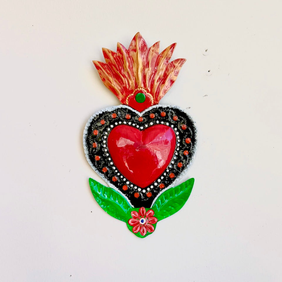 Red Tin Hearts With Leaves