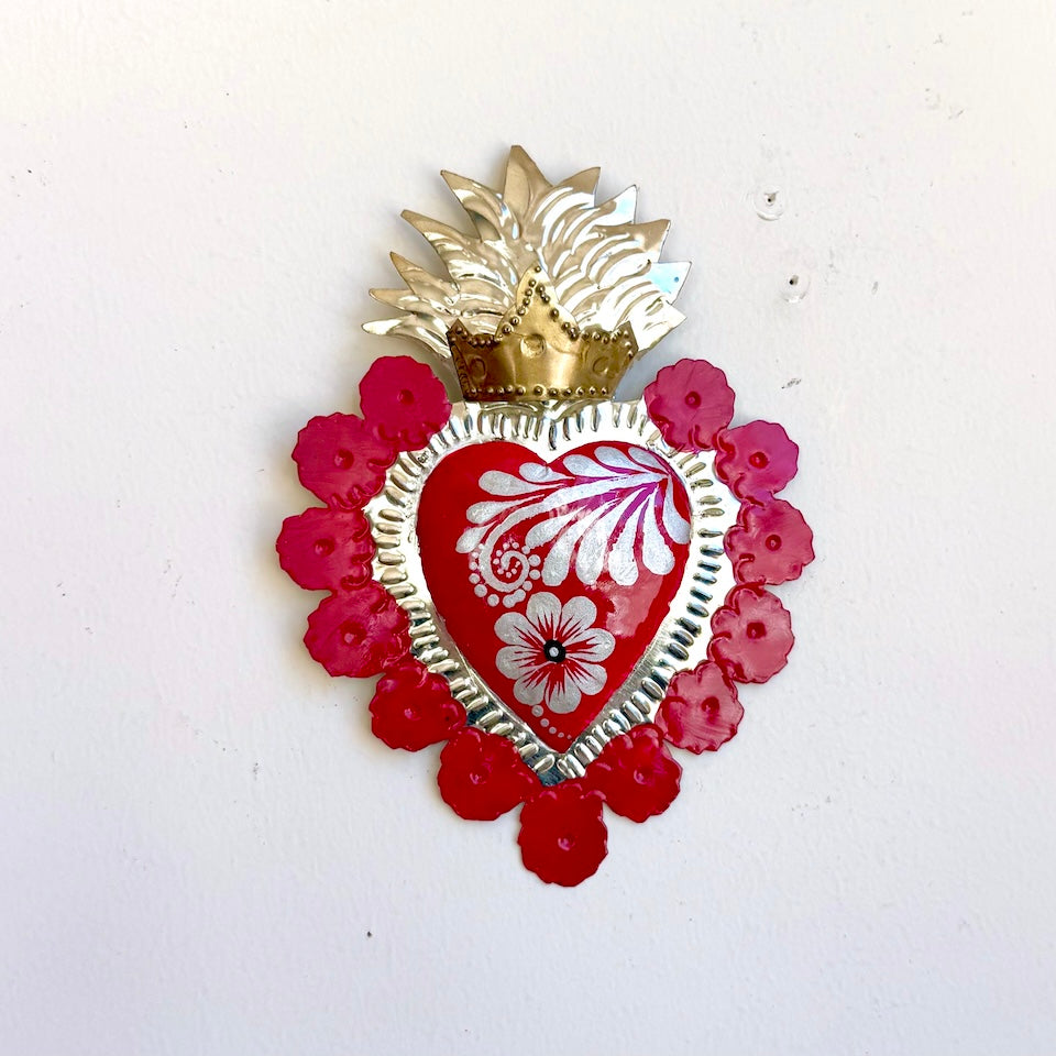 Red Tin Hearts with Red Flowers