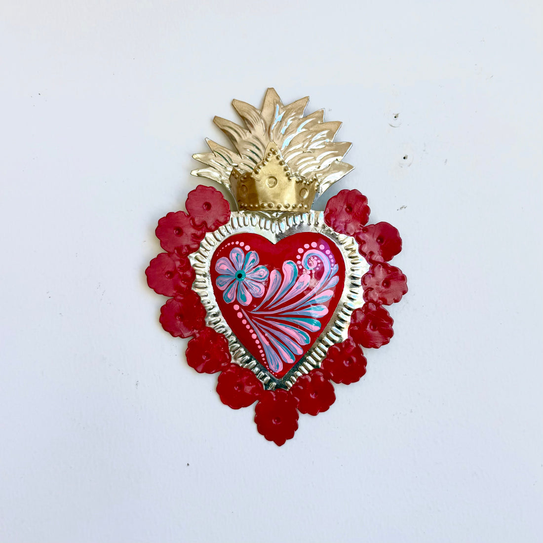Red Tin Hearts with Red Flowers