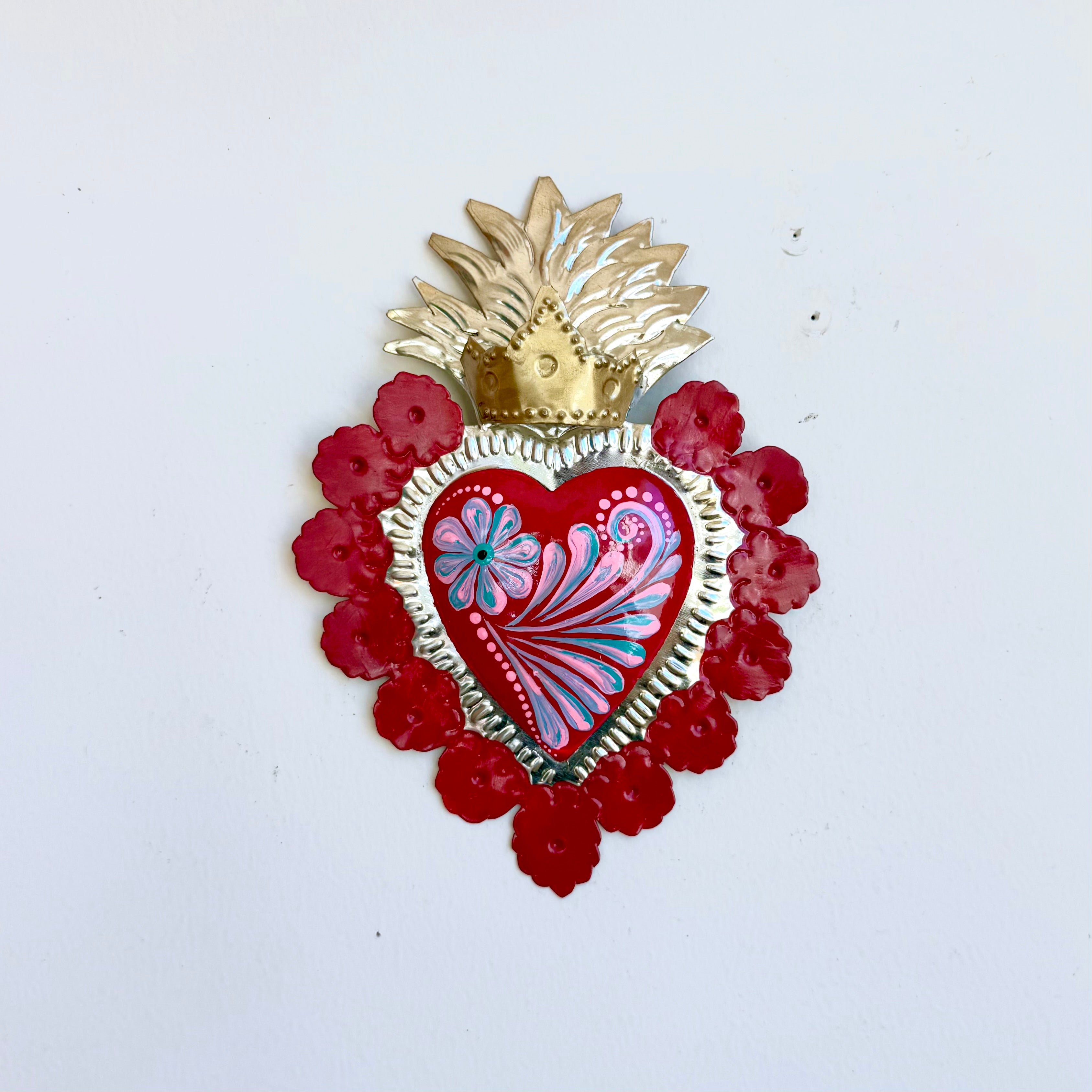 Red Tin Hearts with Red Flowers