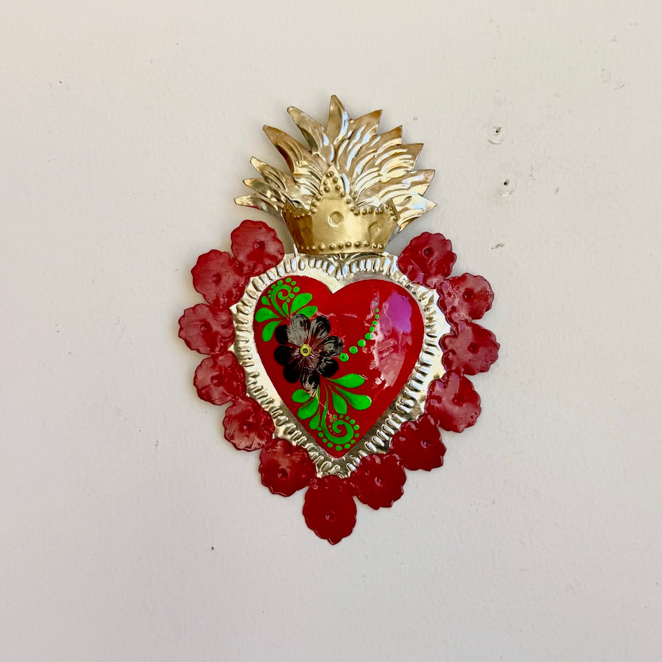 Red Tin Hearts with Red Flowers
