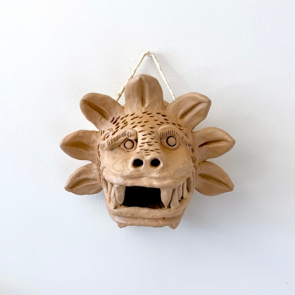 Large Cream Quetzalcoatl Clay Mask Wall Decor