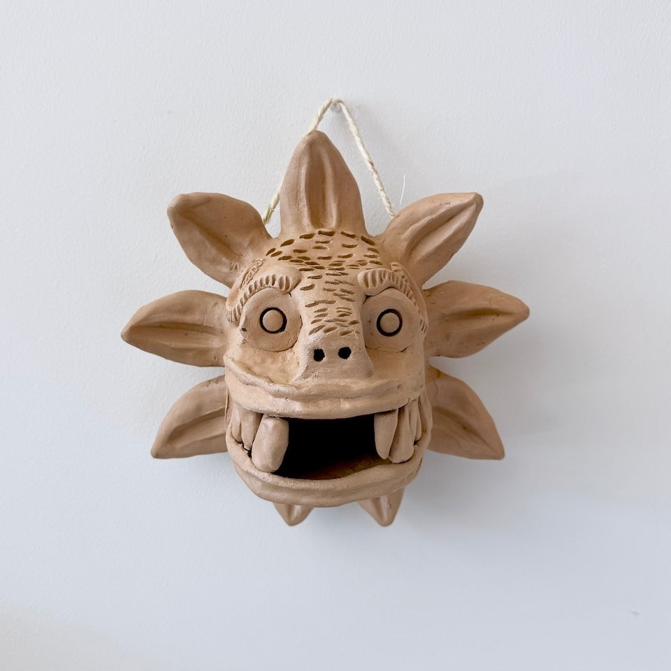 Large Cream Quetzalcoatl Clay Mask Wall Decor