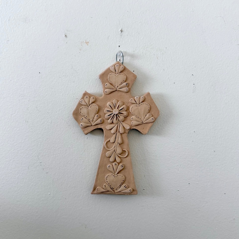 Gaytan Clay Natural Embrpoidered Cross