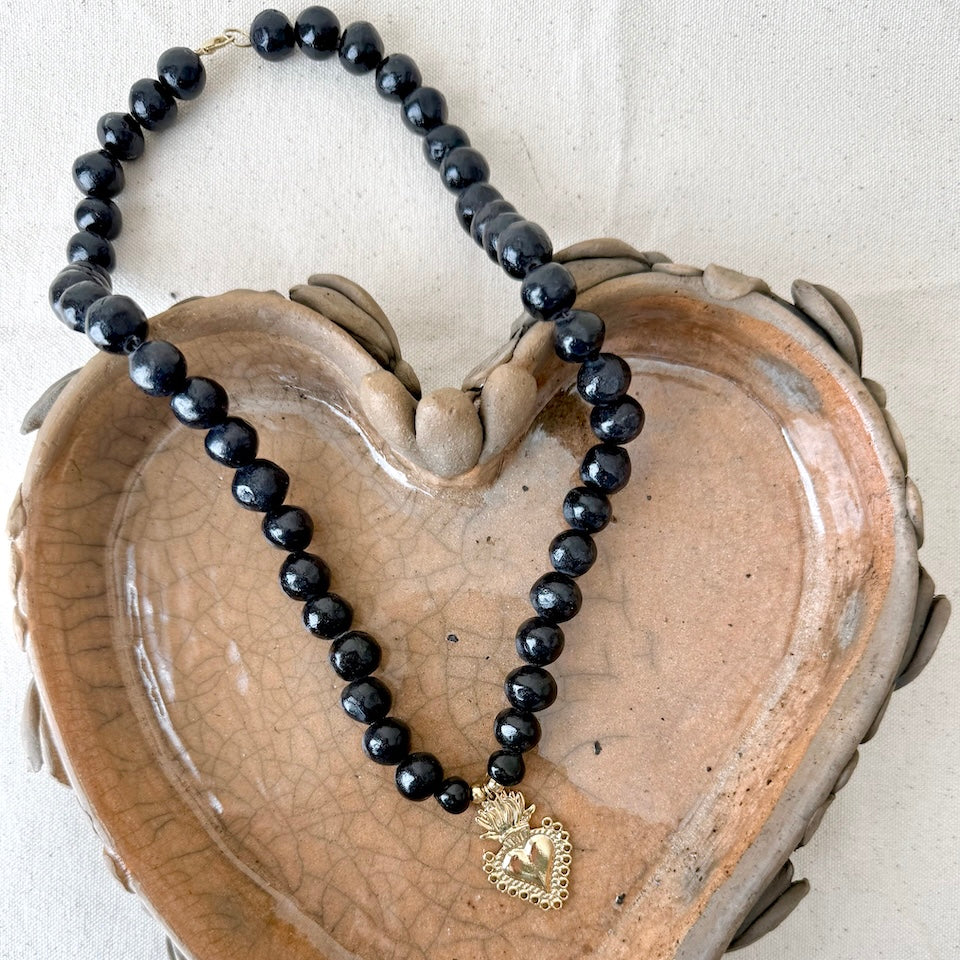 Barro Negro Gold Sacred Heart Necklace
