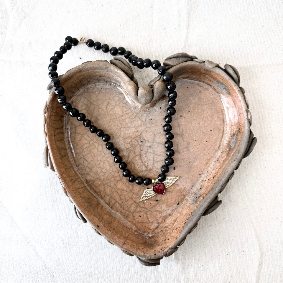 Barro Negro Red Heart with Wings Necklace