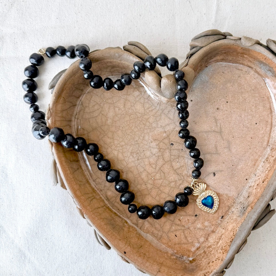 Barro Negro Blue Sacred Heart Necklace