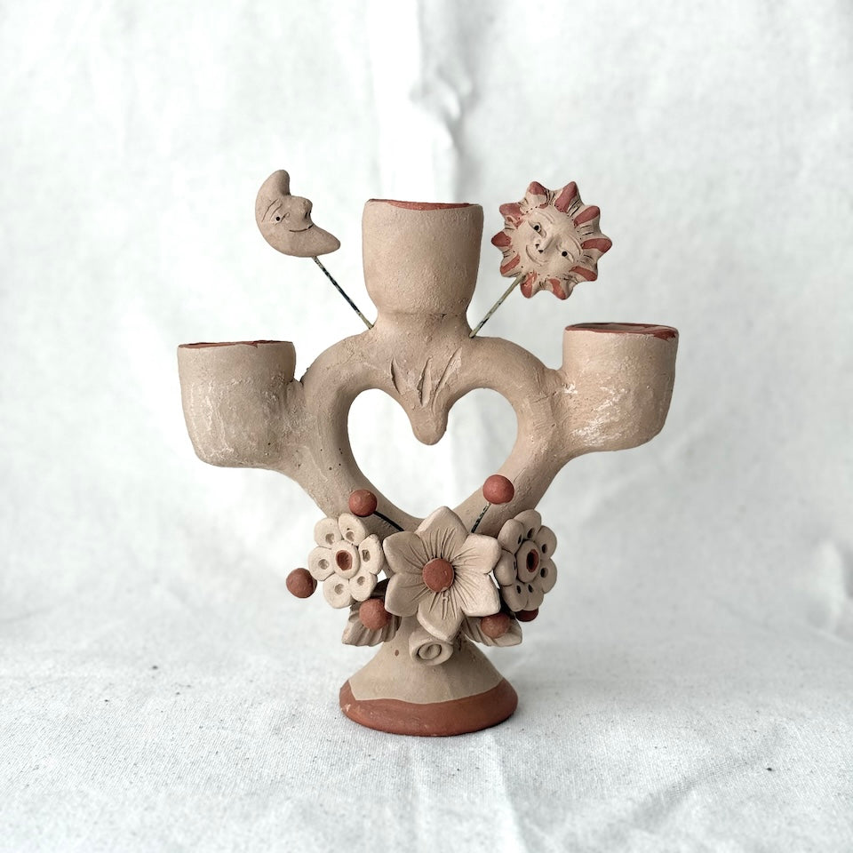 Sol y Luna Natural &amp; Red Heart Tree of Life Candle Holder