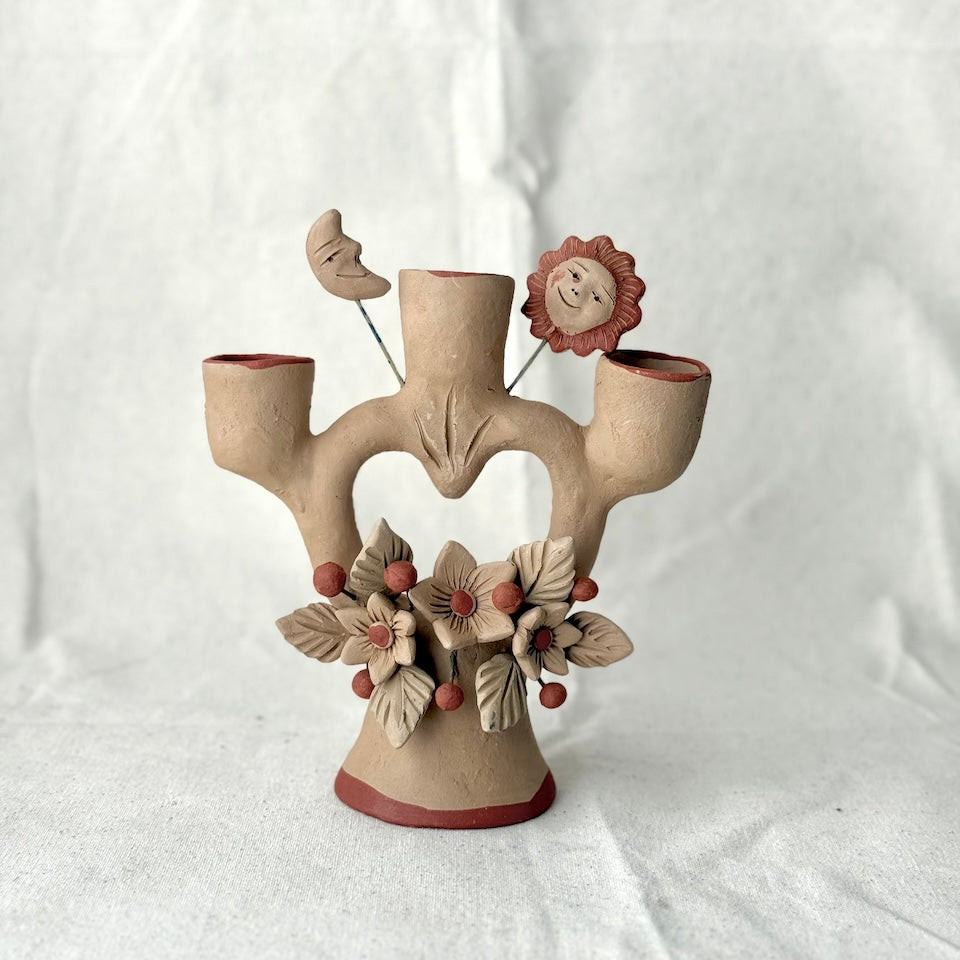 Sol y Luna Natural &amp; Red Heart Tree of Life Candle Holder