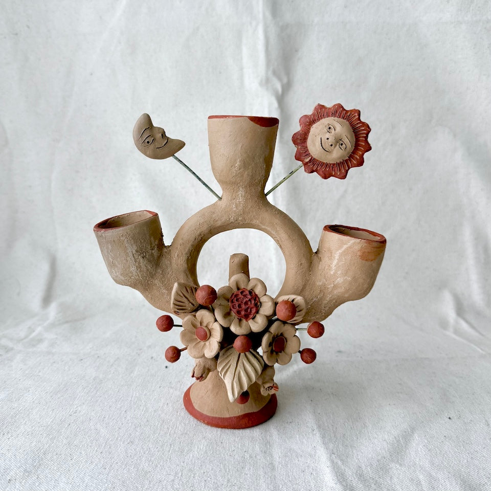 Sol y Luna Natural &amp; Red Round Tree of Life Candle Holder