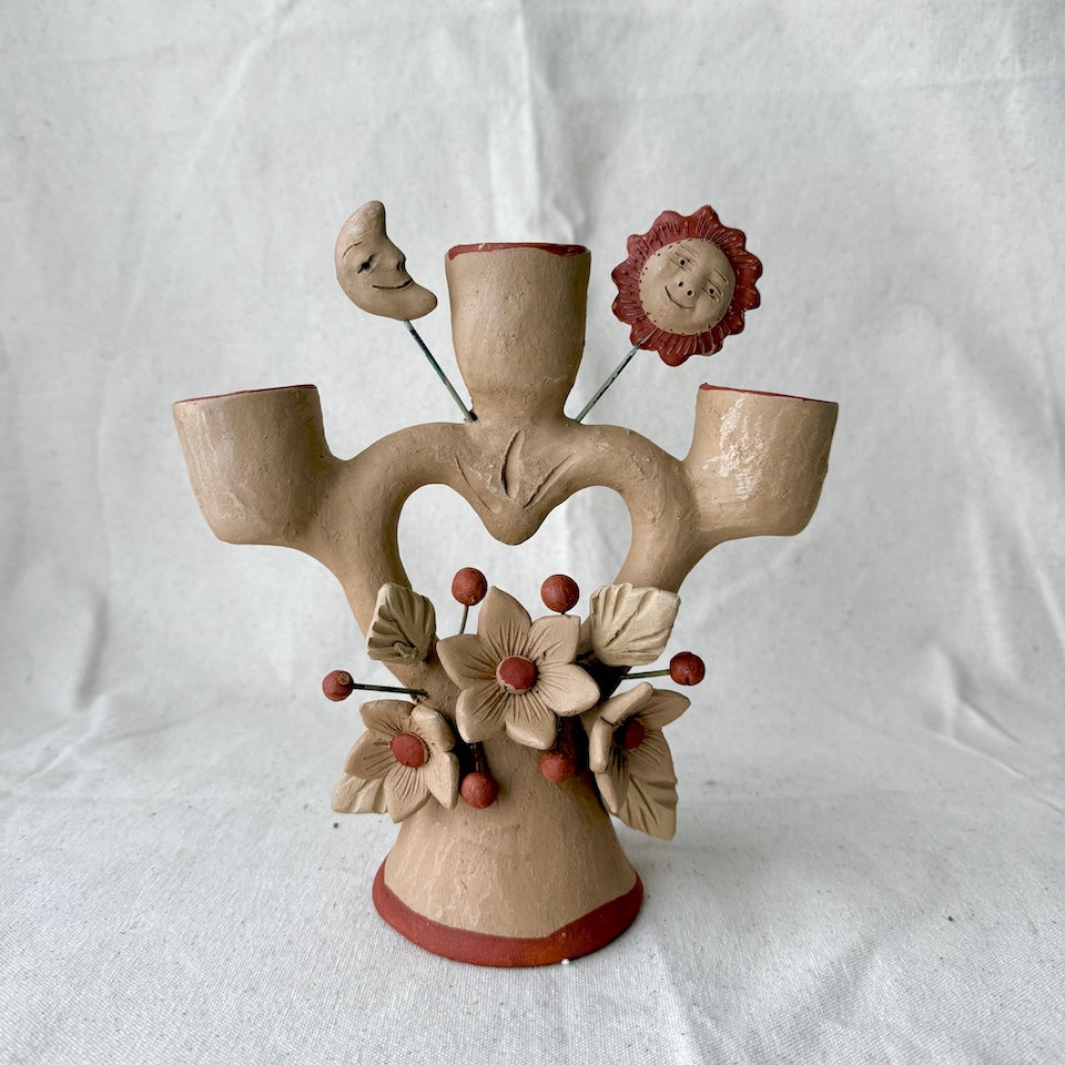 Sol y Luna Natural &amp; Red Heart Tree of Life Candle Holder