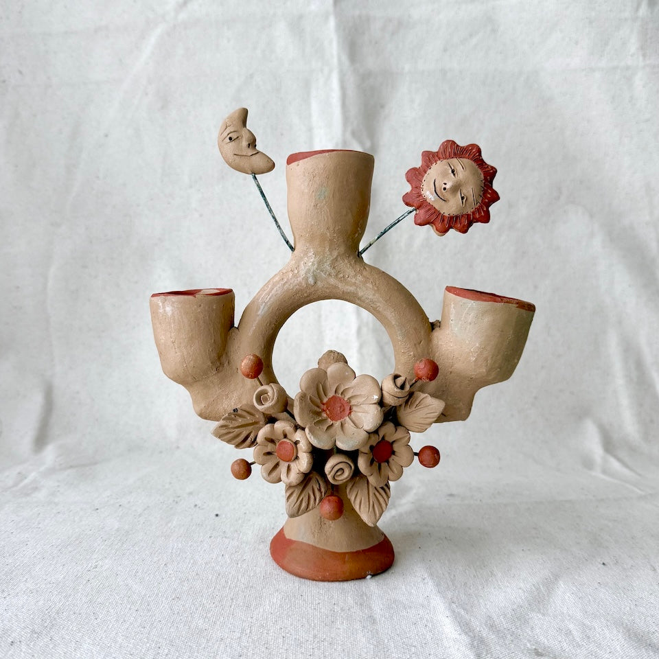 Sol y Luna Natural &amp; Red Round Tree of Life Candle Holder