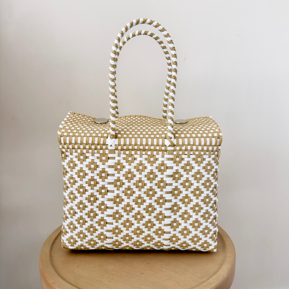 Medium Gold &amp; White Recycled Bucket Bag