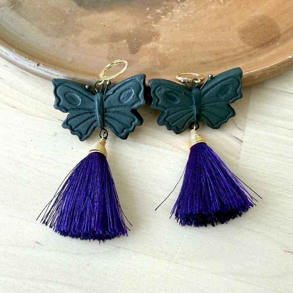 Barro Negro Butterfly Tassel Earrings