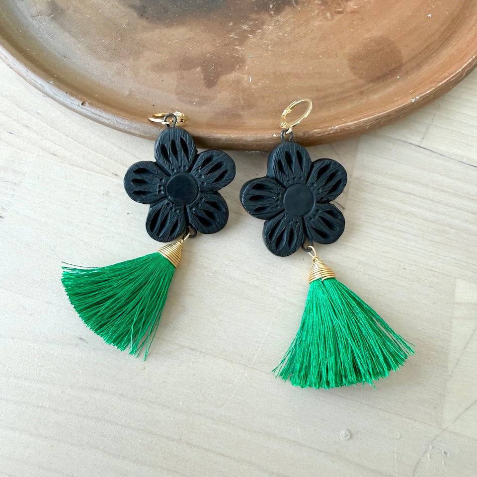 Barro Negro Flower Tassel Earrings
