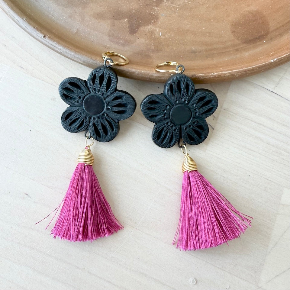 Barro Negro Flower Tassel Earrings