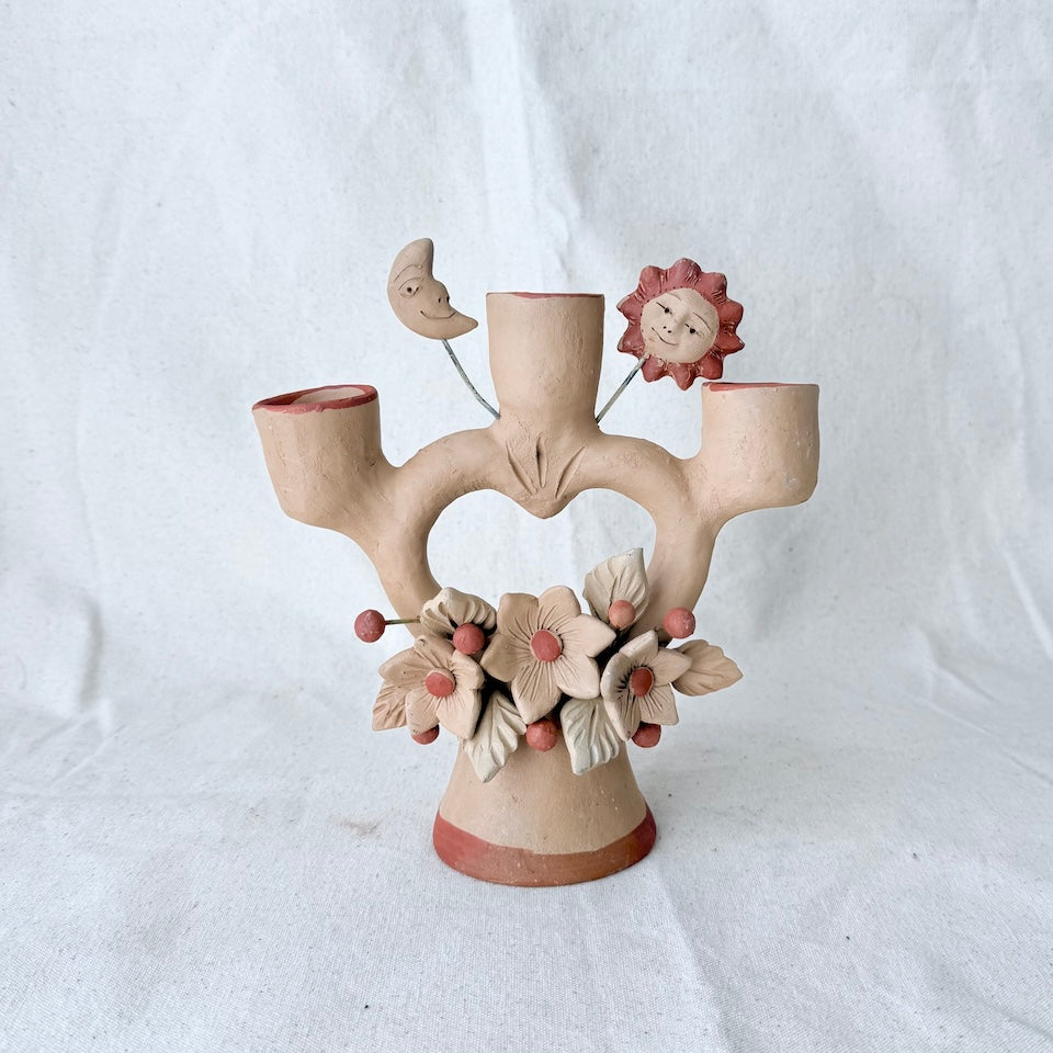 Sol y Luna Natural &amp; Red Heart Tree of Life Candle Holder