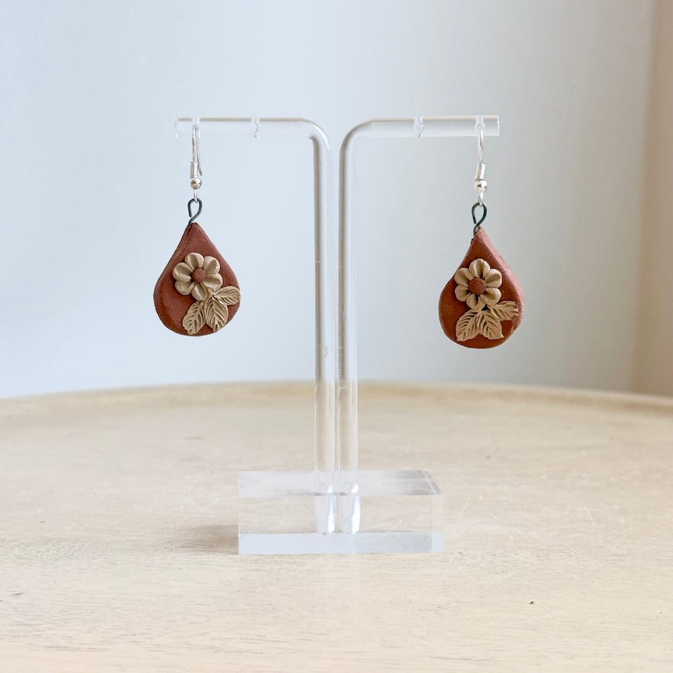 Atzompa Teardrop Pastillaje Flower Earrings