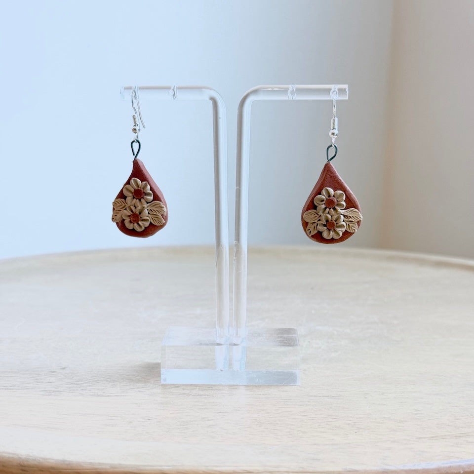 Atzompa Teardrop Pastillaje Flower Earrings