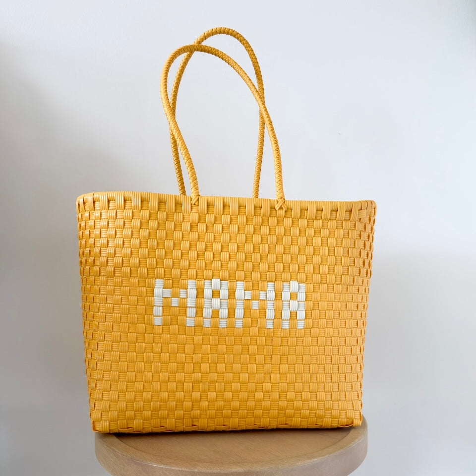 Large Yellow &amp; Cream Mama Recycled Plastic Tote