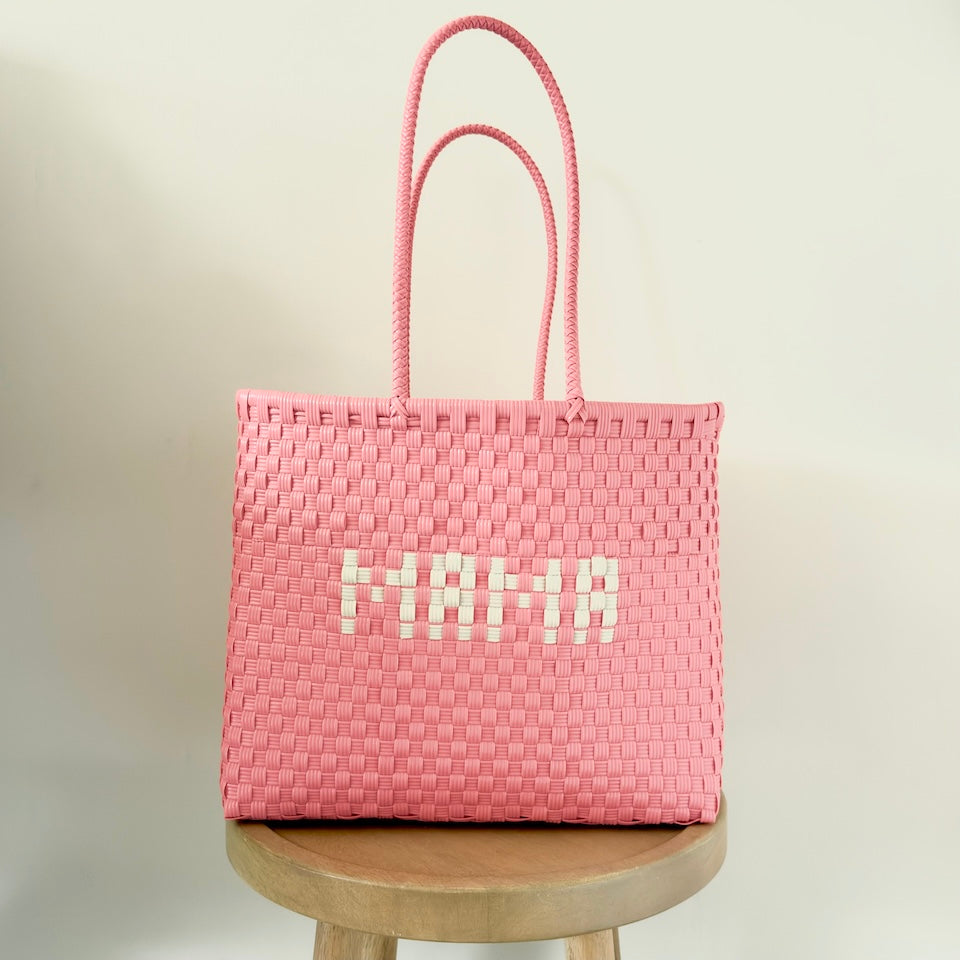 Large Light Pink &amp; Cream Mama Recycled Plastic Tote