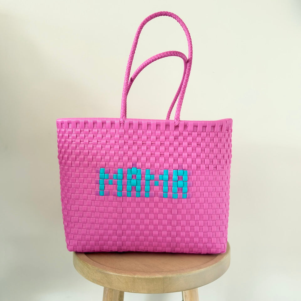 Large Pink &amp; Turquoise Mama Recycled Plastic Tote