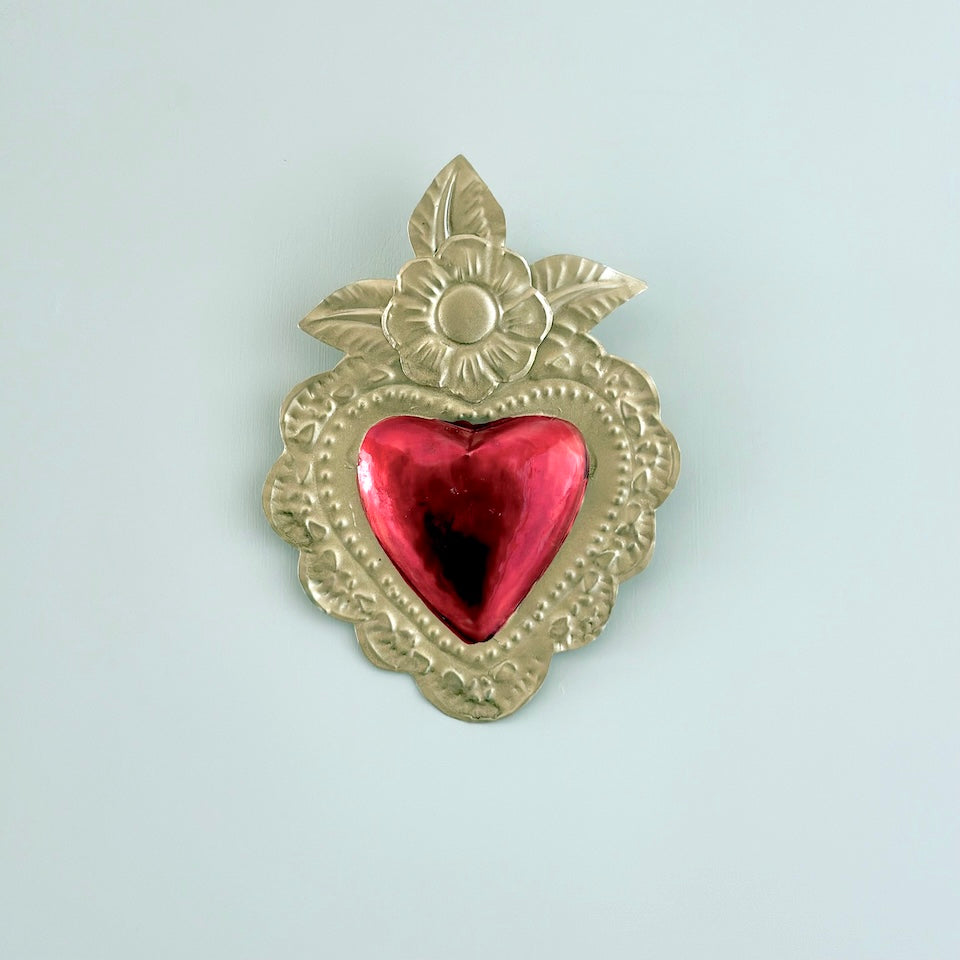 Gold and Red Sacred Tin Heart