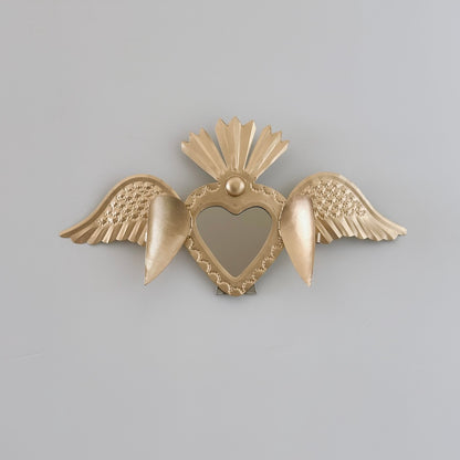 Gold Sacred Tin Heart with Wings Mirror