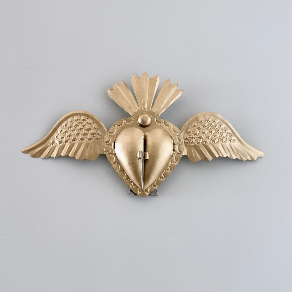 Gold Sacred Tin Heart with Wings Mirror