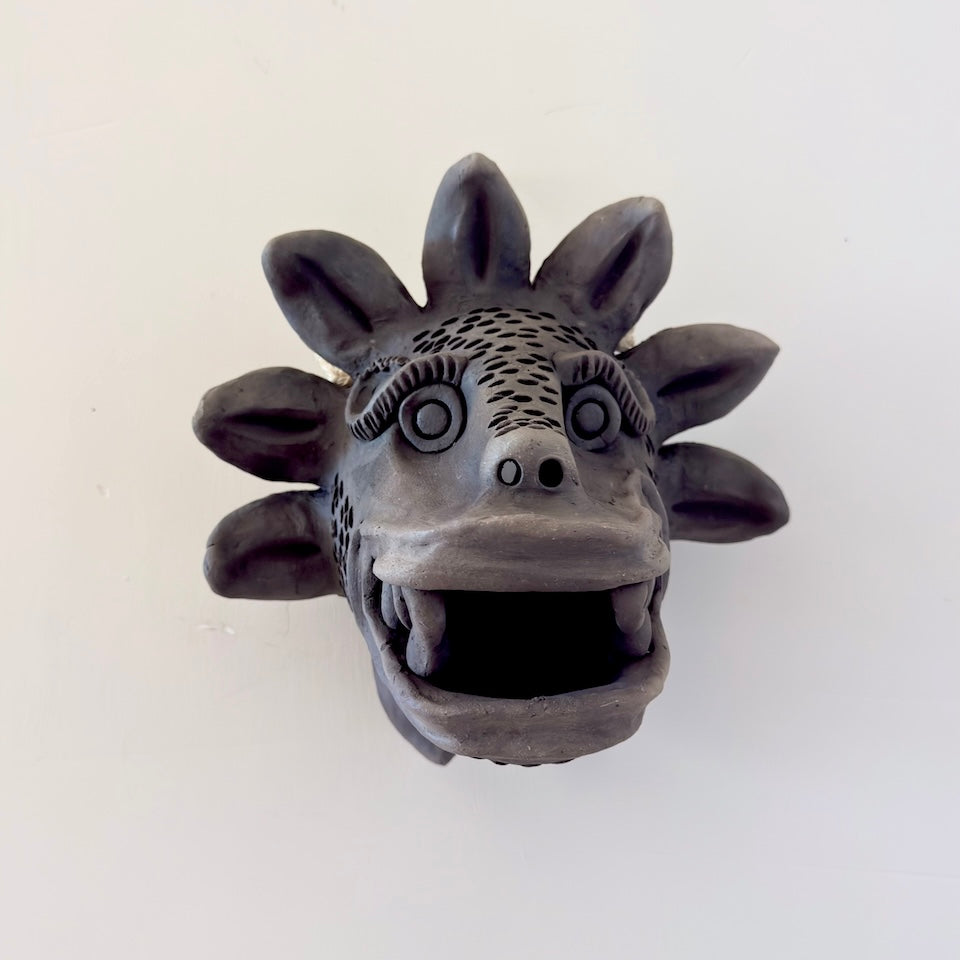 Large Ahumado Quetzalcoatl Clay Mask Wall Decor