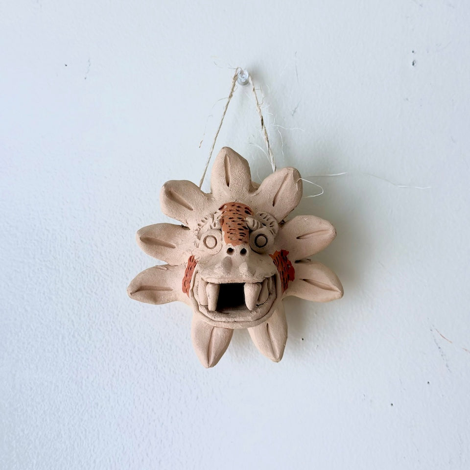 Mini Cream &amp; Red Quetzalcoatl Clay Mask Wall Decor