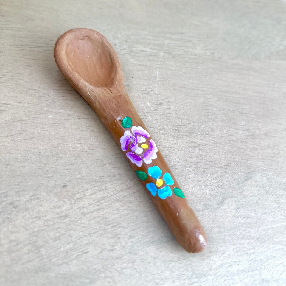 Handpainted Juchitan Clay Spoons - Blue &amp; Purple