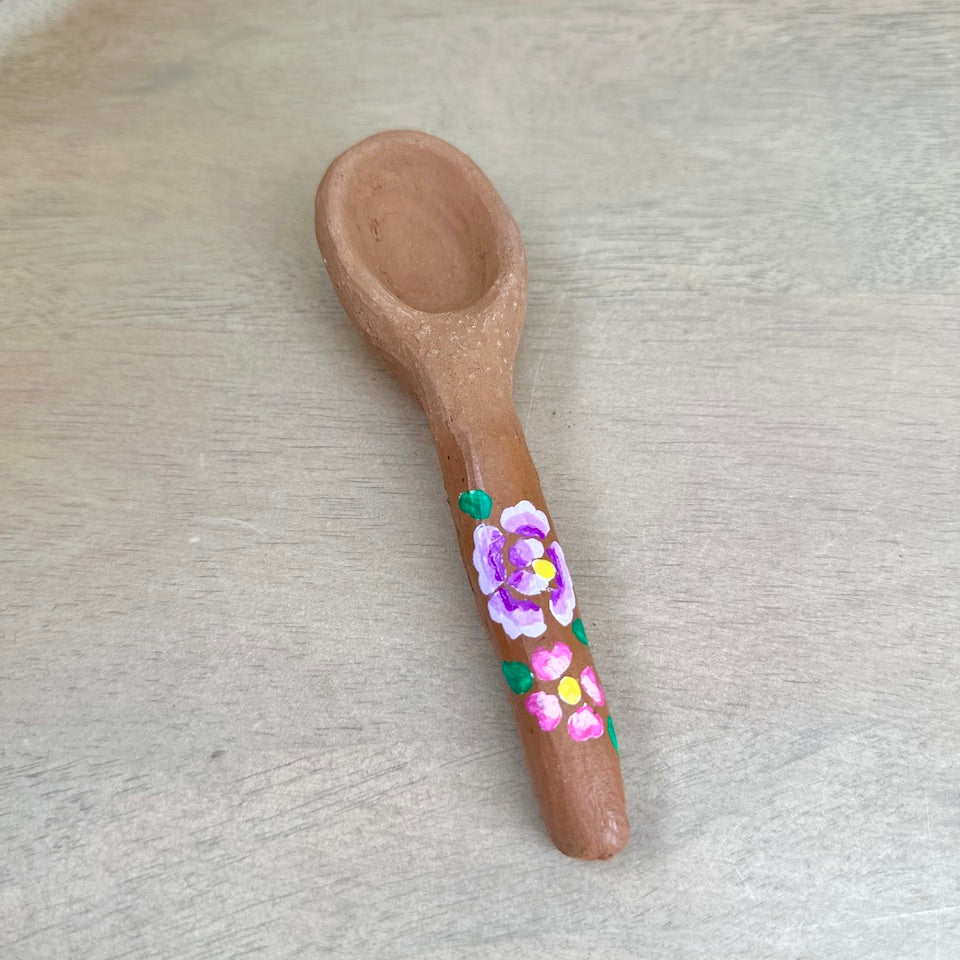 Handpainted Juchitan Clay Spoons - Purple &amp; Pink