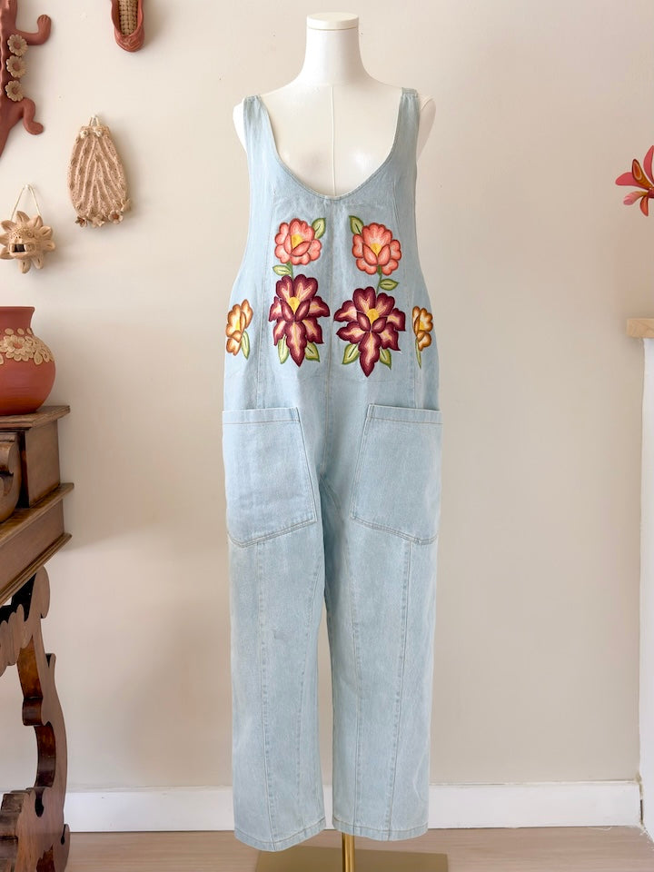 Istmo Embroidered Denim Overalls