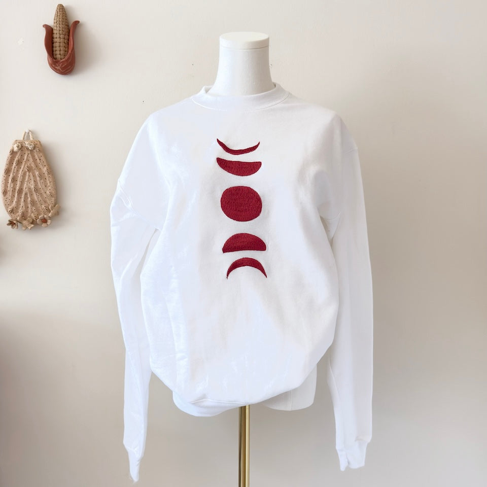 White Crescent Moon Embroidered Pullover Sweater