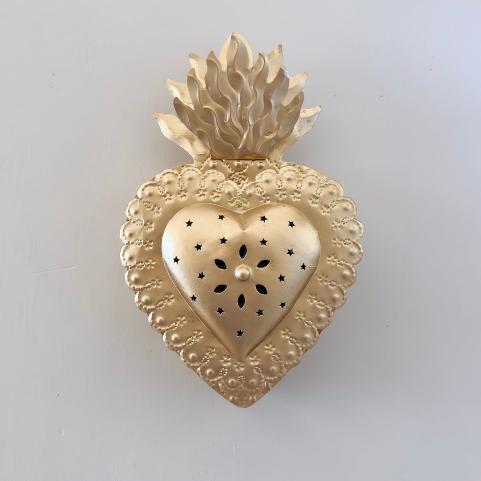 Large Gold 3D Sacred Tin Heart