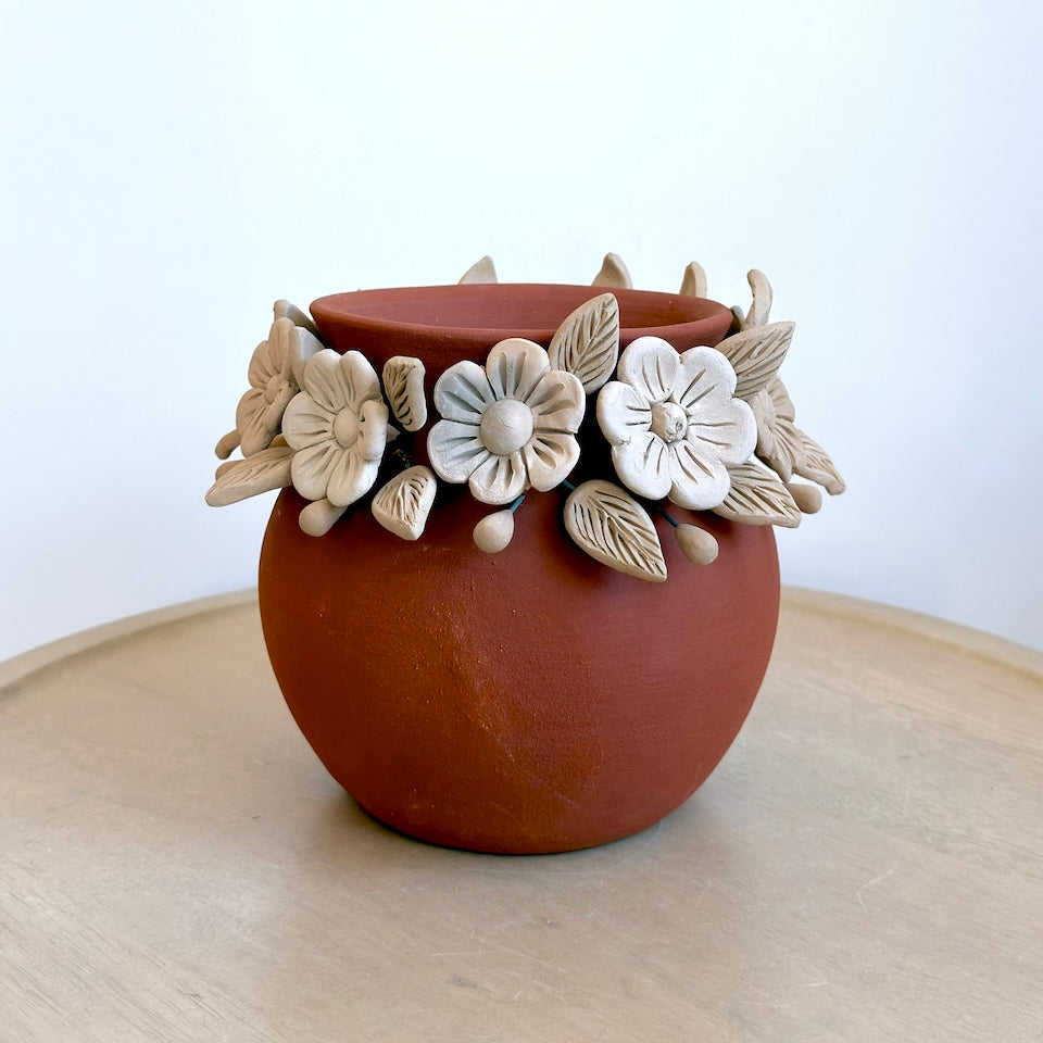 Small Red Short Floral Flower Vase